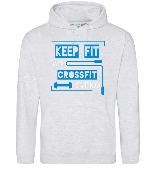 Женская толстовка (худи) Keep fit with crossfit start now Серый меланж фото