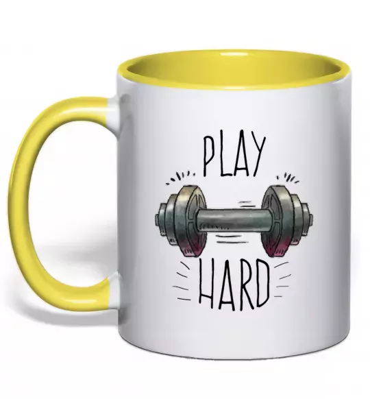 Чашка з кольоровою ручкою Play hard Сонячно жовтий фото