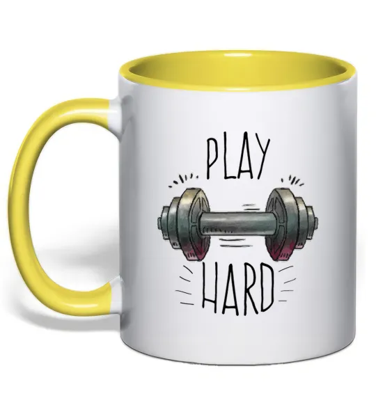 Чашка з кольоровою ручкою Play hard Лимонний фото