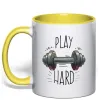 Чашка з кольоровою ручкою Play hard Лимонний фото