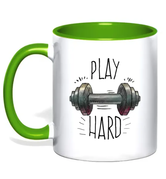 Чашка з кольоровою ручкою Play hard Лаймовий фото