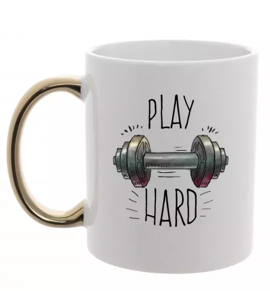 Чашка з кольоровою ручкою Play hard Золото фото