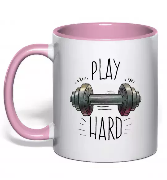 Чашка з кольоровою ручкою Play hard Ніжно рожевий фото