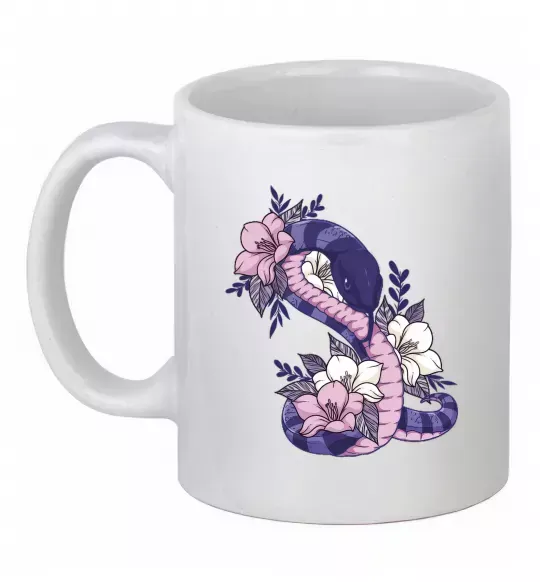 Чашка керамічна Змія в квітах Білий фото