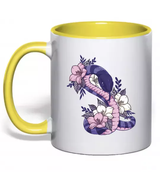 Чашка с цветной ручкой Змія в квітах Солнечно желтый фото
