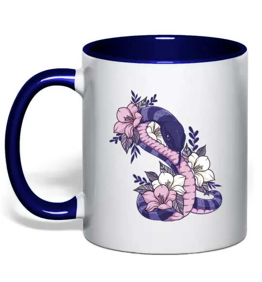 Чашка с цветной ручкой Змія в квітах Глубокий темно-синий фото