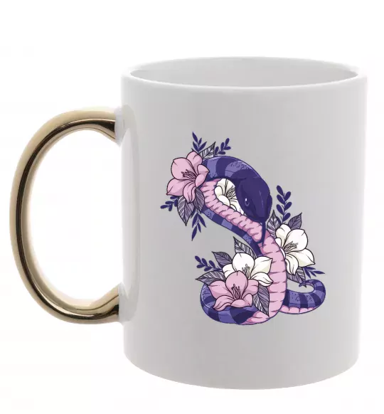 Чашка с цветной ручкой Змія в квітах Золото фото