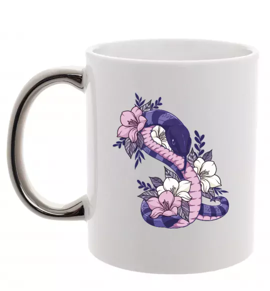 Чашка с цветной ручкой Змія в квітах Серебро фото