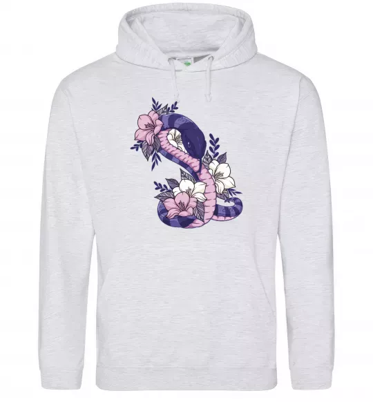 Жіноча толстовка (худі) Змія в квітах Сірий меланж фото