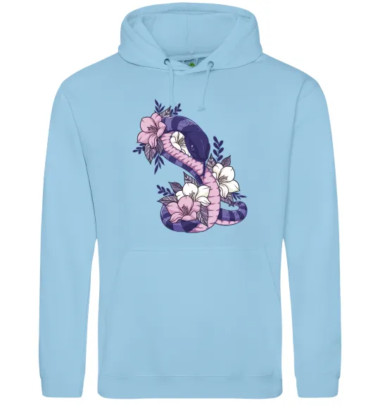 Женская толстовка (худи) Змія в квітах Голубой фото