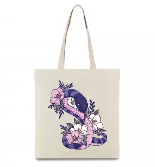 Еко-сумка Змія в квітах Бежевий фото
