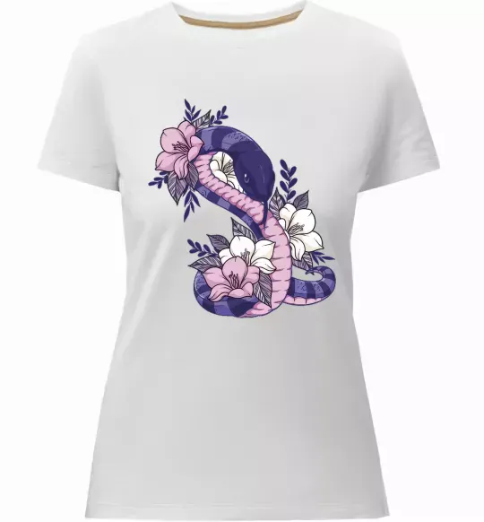 Жіноча преміум футболка Змія в квітах Білий фото
