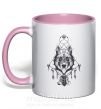 Чашка с цветной ручкой Волк бохо Нежно розовый фото
