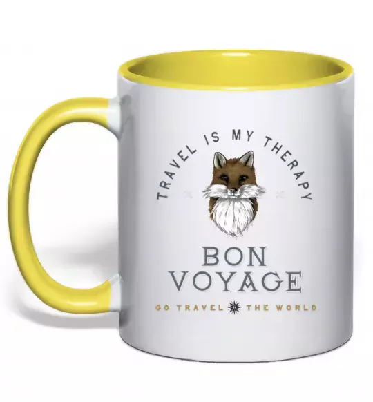 Чашка с цветной ручкой Travel is my therapy Bon Voyage Солнечно желтый фото