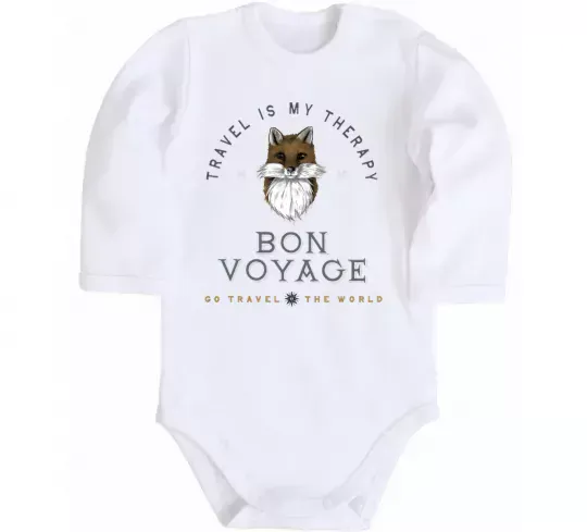 Детский боди Travel is my therapy Bon Voyage Белый фото