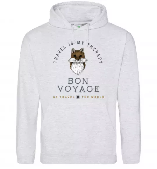 Чоловіча толстовка (худі) Travel is my therapy Bon Voyage Сірий меланж фото