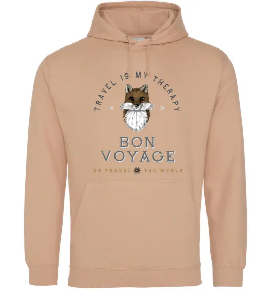 Чоловіча толстовка (худі) Travel is my therapy Bon Voyage Пісочний фото
