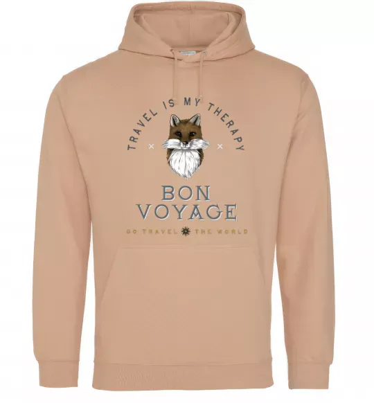 Женская толстовка (худи) Travel is my therapy Bon Voyage Песочный фото