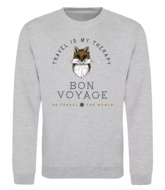 Світшот Travel is my therapy Bon Voyage Сірий меланж фото