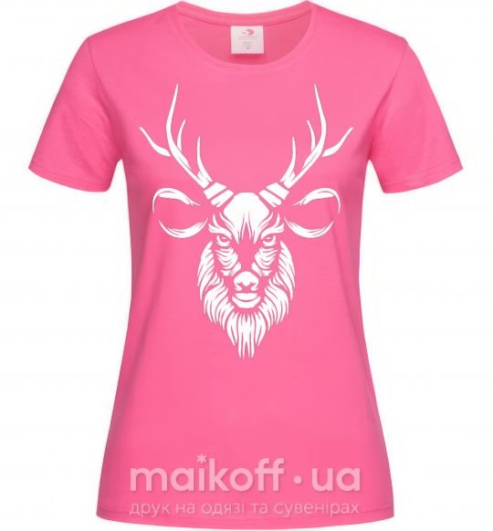 Женская футболка Олень голова Ярко-розовый фото