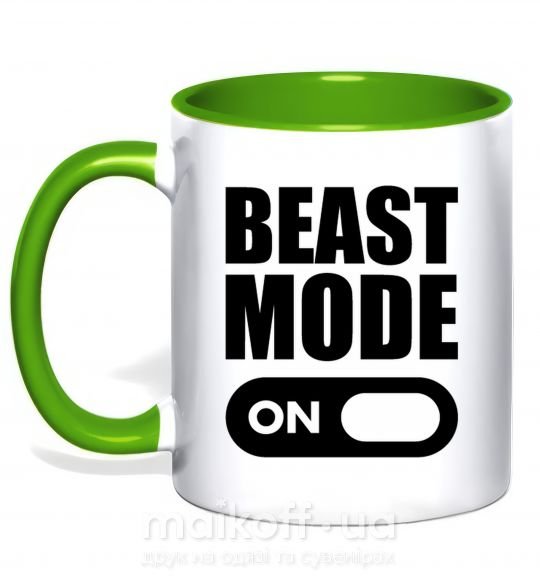 Чашка з кольоровою ручкою Beast mode on Зелений фото