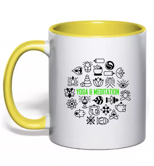 Чашка с цветной ручкой Yoga meditation Солнечно желтый фото