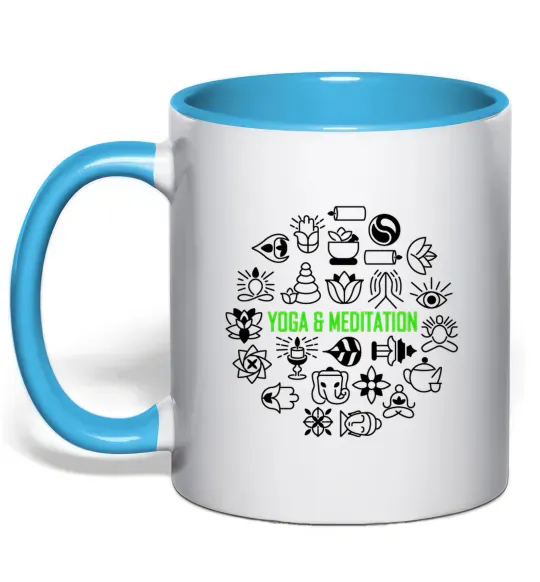 Чашка с цветной ручкой Yoga meditation Голубой фото