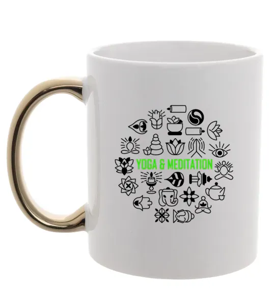 Чашка с цветной ручкой Yoga meditation Золото фото