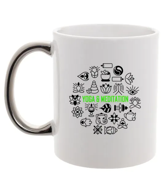 Чашка с цветной ручкой Yoga meditation Серебро фото