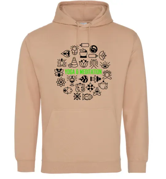 Мужская толстовка (худи) Yoga meditation Песочный фото