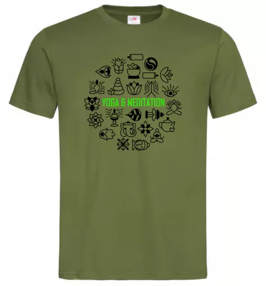 Мужская футболка Yoga meditation Оливковый фото