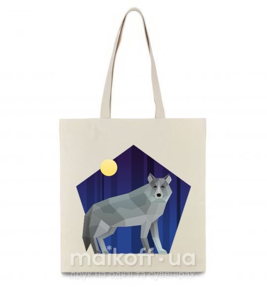 Эко-сумка Волк и луна Бежевый фото