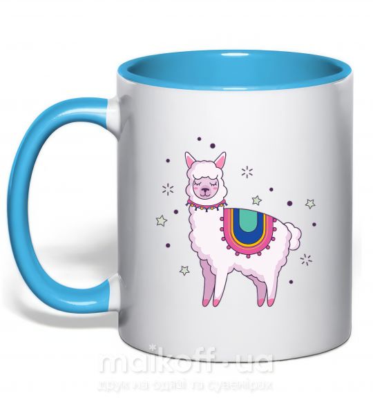 Чашка з кольоровою ручкою Alpaca stars Блакитний фото