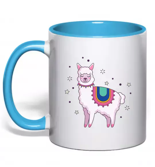 Чашка с цветной ручкой Alpaca stars Голубой фото