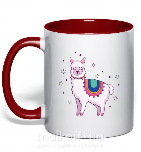Чашка с цветной ручкой Alpaca stars Красный фото