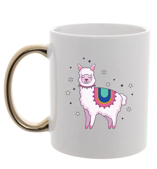 Чашка с цветной ручкой Alpaca stars Золото фото