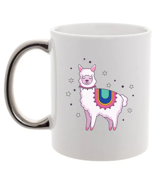 Чашка с цветной ручкой Alpaca stars Серебро фото