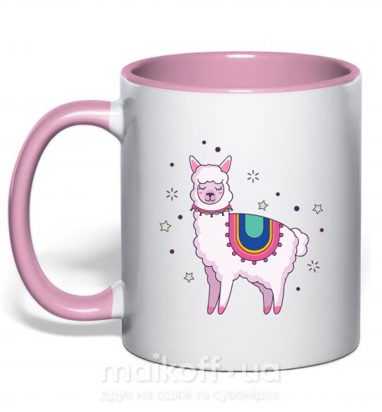 Чашка з кольоровою ручкою Alpaca stars Ніжно рожевий фото