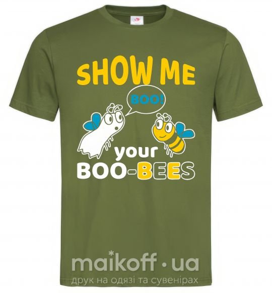 Мужская футболка Show me your boo-bees boo Оливковый фото
