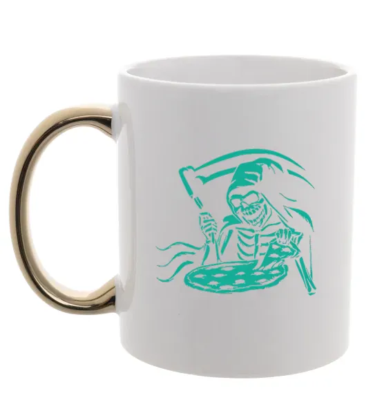 Чашка з кольоровою ручкою Death eat pizza Золото фото