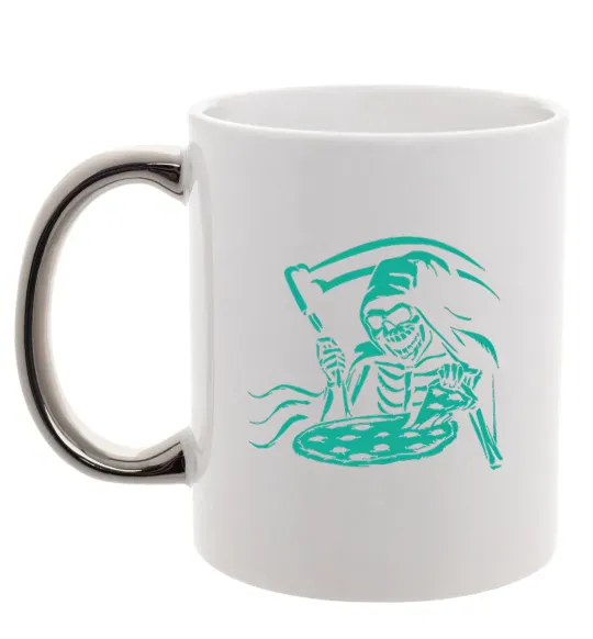 Чашка з кольоровою ручкою Death eat pizza Срібло фото