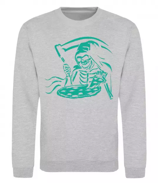 Світшот Death eat pizza Сірий меланж фото