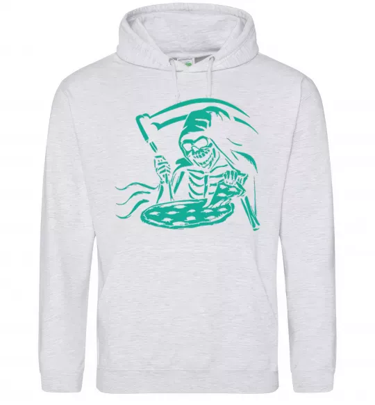 Женская толстовка (худи) Death eat pizza Серый меланж фото