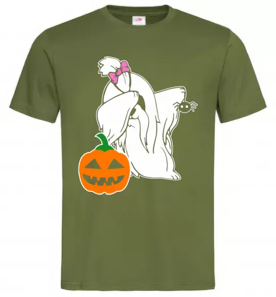 Мужская футболка Пес з паучком Оливковый фото