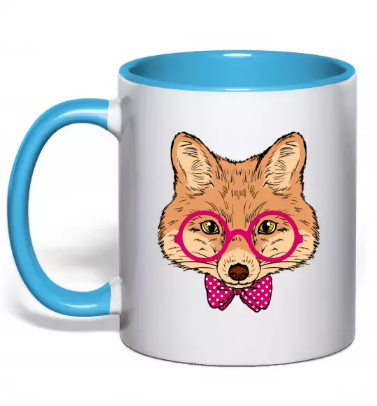 Чашка с цветной ручкой Ввічливий лис Голубой фото