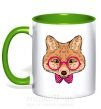 Чашка з кольоровою ручкою Вежливый лис Зелений фото