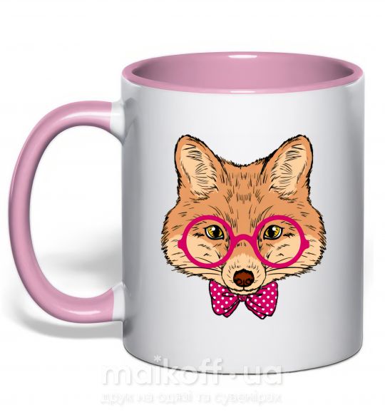 Чашка с цветной ручкой Вежливый лис Нежно розовый фото