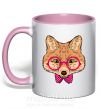 Чашка з кольоровою ручкою Вежливый лис Ніжно рожевий фото