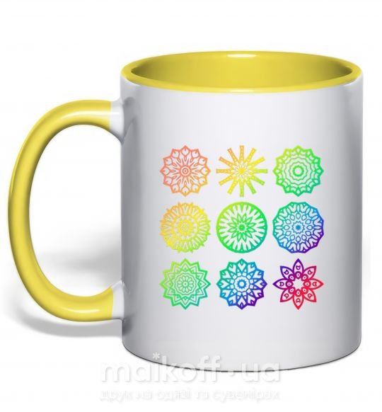 Чашка з кольоровою ручкою Йога принт Сонячно жовтий фото