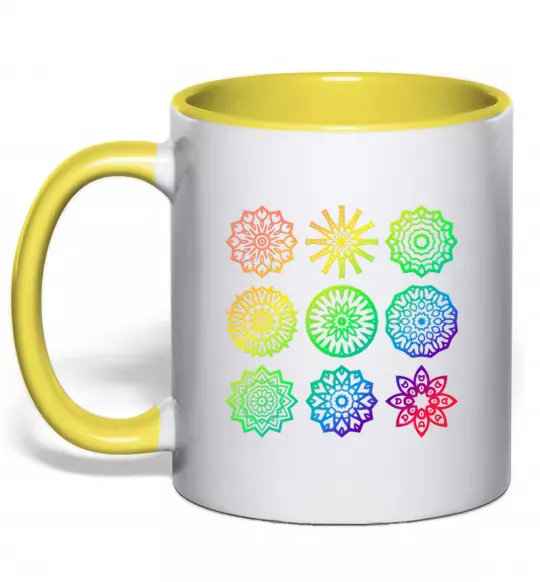 Чашка с цветной ручкой Йога принт Солнечно желтый фото